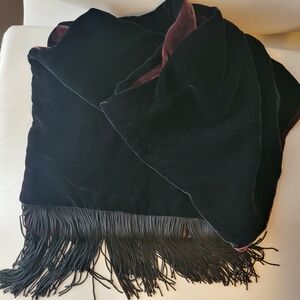 Velvet Scarf Black & Brown Fringe ~ Reversible ~ Luxurious Feel! VGUC ~ Unisex